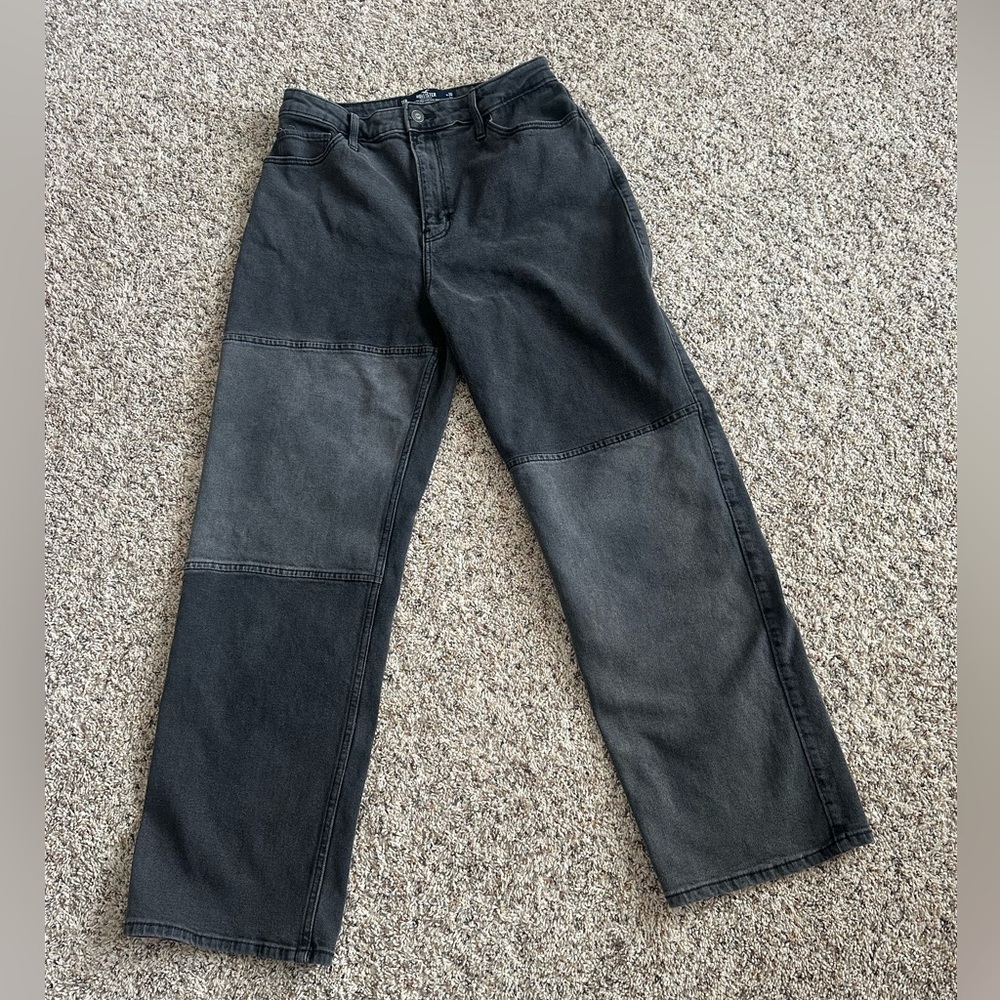 Hollister patchwork Wide-Leg Jeans - Black/gray highrise dad jeans 11reg/30W-31L